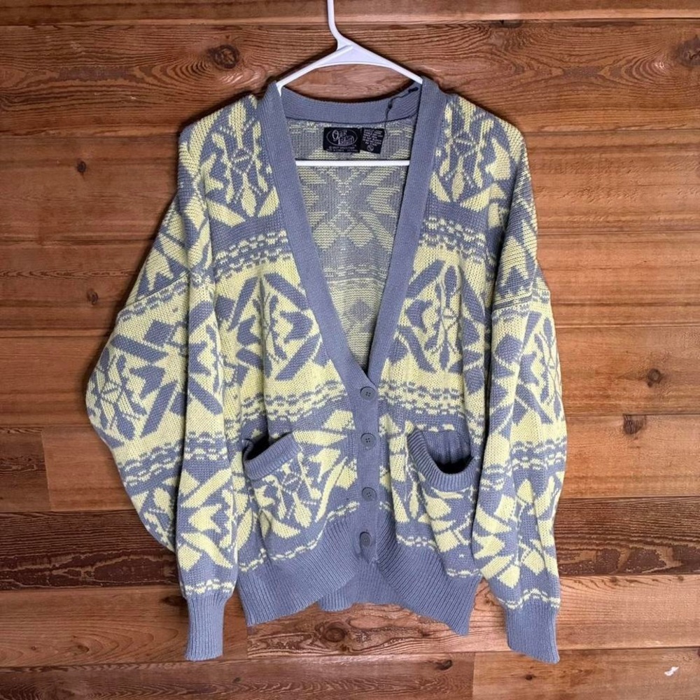 Vintage Yellow & blue vintage cardigan sweater